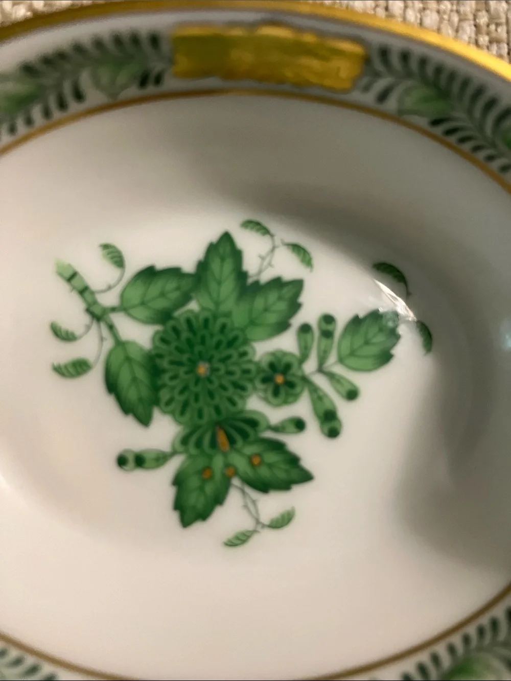 HEREND Hvngary Green Floral Porcelain small trinket tray with Handles